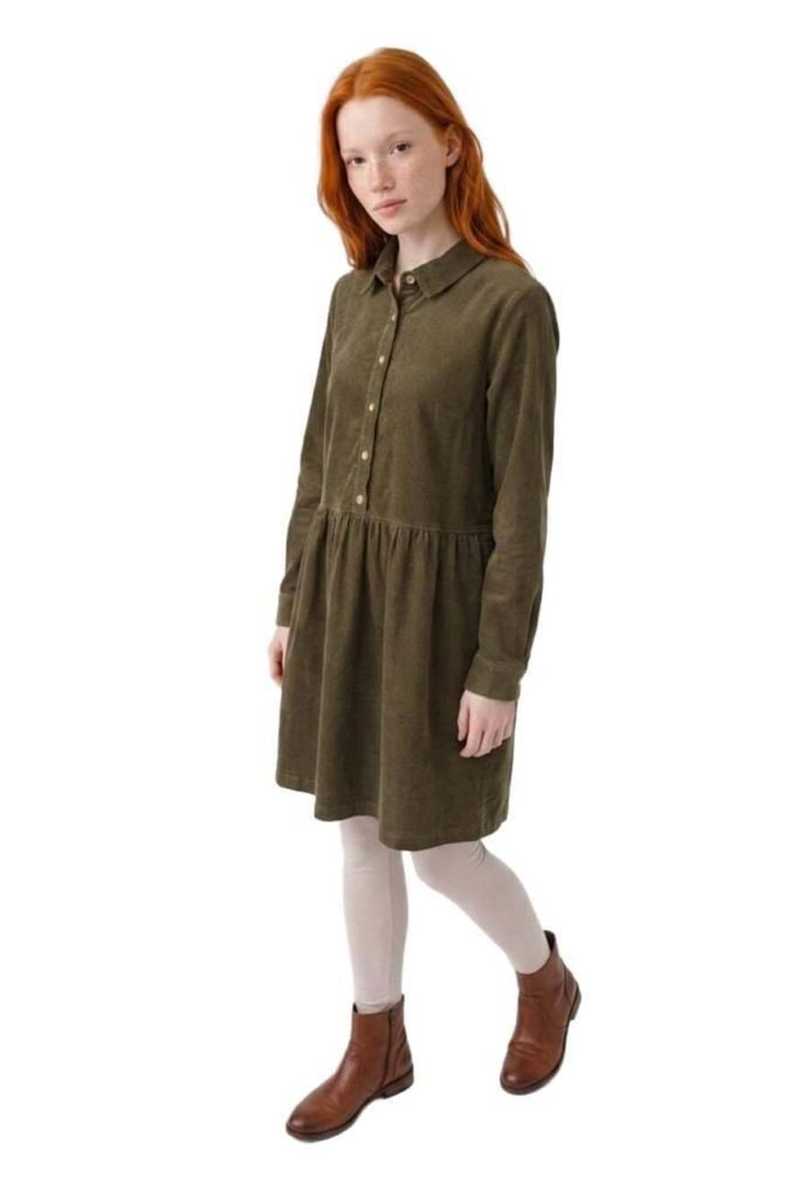 NWT Talbots Corduroy Shirtdress Sz.16 Olive Green Drop Waist Tiered Button Front - Picture 2 of 13